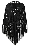 Women's Faux Suede Shawls Fringe Lace Wraps Triangle Scarf Poncho Capes Tassel Open Front Blanket Cardigan Coat