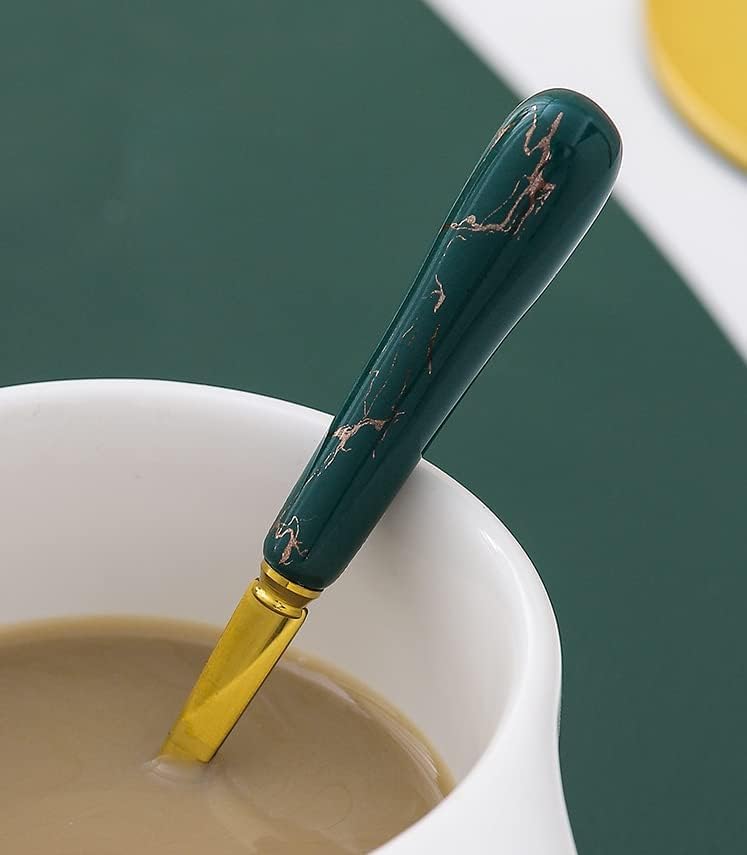 Image of Artek Stainless Steel Spoons, Forks & Knives Set of 24 with Stand and Ceramic Handle Golden Cutlery Set (Green)