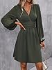 LIAMERHE Women's Winter Midi Dress A Line V-Neck Wrap Long Sleeve Sundress Ladies Casual Elegant Autumn Solid Dress with Lantern Sleeves Army Green XL #5