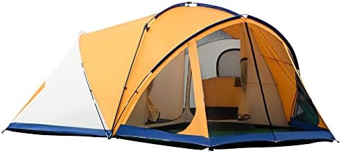 Outsunny Tienda de Campaña Familiar 6 Personas Tienda de Camping Impermeable PU2000 mm con 3 Puertas 2 Ventanas Doble Capa Bolsillos y Bolsa de Transporte 548x510x210 cm Naranja