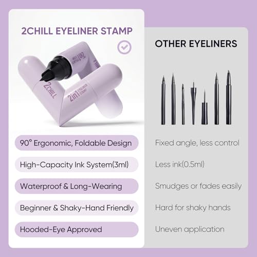 2CHILL 2-Pack Drehbarer Eyeliner Stempel, Wasserfest & Schweißfest, Schnell Trocknend, Langanhaltend, Mattes Finish, Einfaches Augen-Make-up für Anfänger, Kosmetik(Schwarz+Braun)
