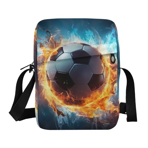 Crossbody Bag Blue Flame Fire Football Messenger Bag for Women Men Purse Shoulder Bag Satchel Bag with Adjustable Strap 214B0326