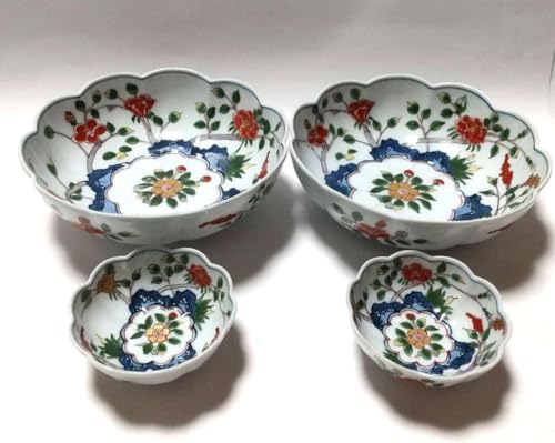Genemon Kiln Dyed Nishiki Flower Pattern, Facing Pot, Inokuchi, Set of 2