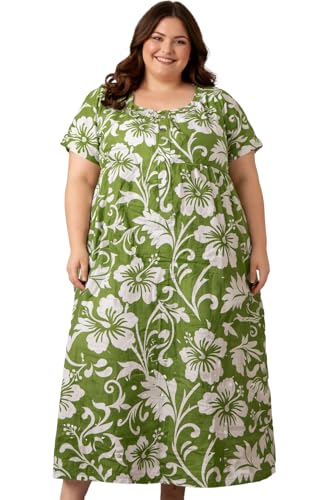 Image of OFEEFAN Women's Plus Size Cotton Nighty, Printed Full Length Maxi Night Gown, Soft Breathable Nightdress Sleepwear for Curvy Women, 3XL to 7XL
