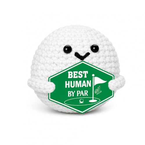 Funny Crochet Golf Desk Ornament, Hand-Knitted Yarn Decoration With Motivational Sign Card, for Adults Professionals White Novelty Keepsake Accessory, for Dad Coworkers Office Home Display Fathers