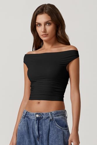 QINSEN Women's Cowl Neck Top Sleeveless Ruched Double Lined Crop Top Y2k T Shirts3