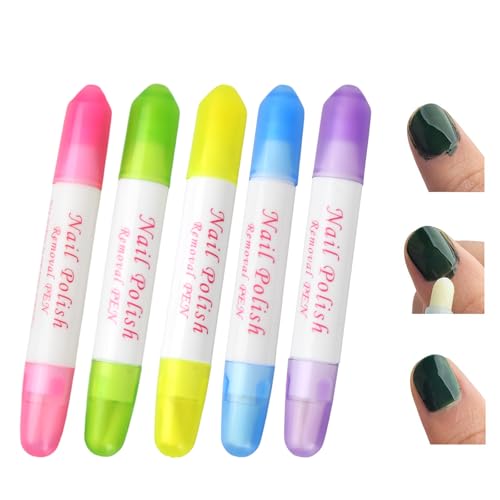 Azonelife - Stylos Correcteurs de Vernis à Ongles, Stylo Dissolvant de Manucure Rechargeable, Stylo de Nettoyage des Bords des Ongles Nail Varnish Corrector Pens avec 12/15 Plumes de Rechange (5 Pièces)