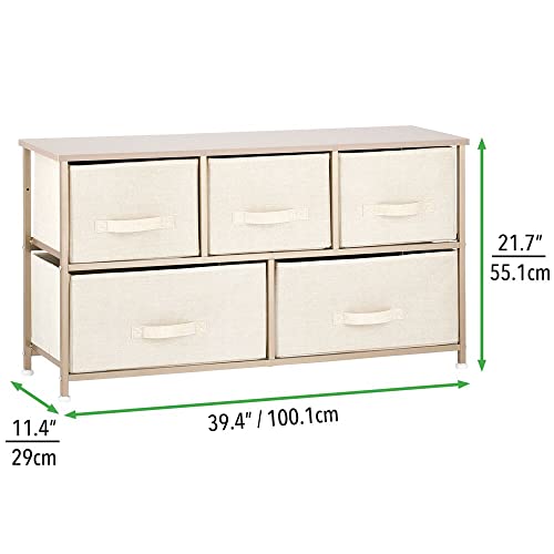 Mdesign 21.65" High Steel Frame/Wood Top Storage Dresser Furniture Unit With 5 Removable Fabric Drawers - Wide Bureau Organizer For Bedroom, Living Room, Closet - Lido Collection, Cream/Gold #TOP6