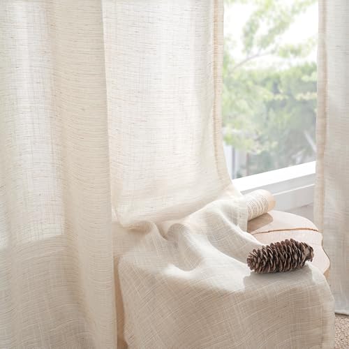 Image of BGment Oatmeal Linen Curtains 52 X 96 Inches Long for Living Room | Lightweight Window Drapes Rustic Country Textured for Farmhouse Beroom Dining Room Decor Rod Pocket, 2 Panels Set
