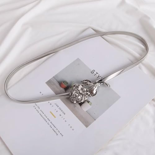Decoration Dress All-Match Waist Belt Metal Elastic Thin Belt with Rose Flower Matching Skirt Waist Chain for Women2