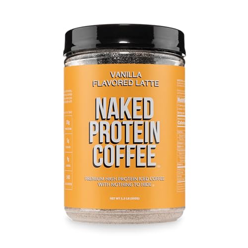 NAKED Vanilla Latte Protein Coffee - Premium Colombian Iced Coffee Protein Shake Drink, Delicious Keto Friendly and Gluten Free, 17 Servings