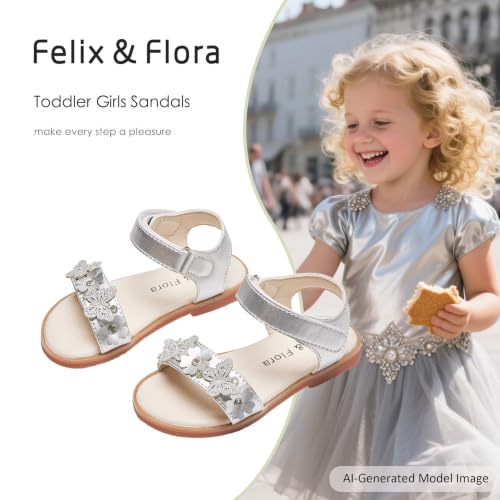 Image of Felix & Flora Toddler Girl Sandals -Flower Girl Dress Shoes Open Toe Little Kid Flats