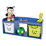 Iris Ohyama, Banc, Meuble avec Etagère enfant, Bibliothèque, Organisateur de jouet, 3 compartiments, Design & Moderne, École, Salle de jeux, Chambre, Salon - Kids bench KBN-3- Bleu