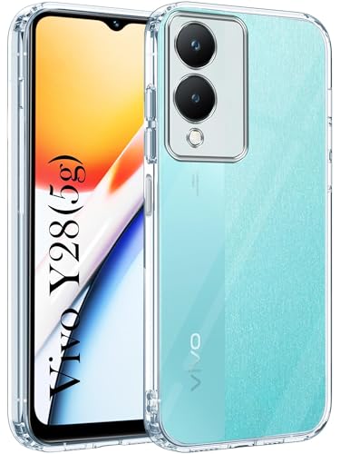 Image of Jkobi Back Case Cover for Vivo Y28 5G (Silicone Clear Shockproof Case with Camera Protection and Dust Plugs | Transparent)
