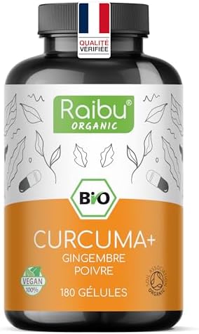 Curcuma et Gingembre Bio 4500mg - 180 Gélules de Curcuma avec Poi...
