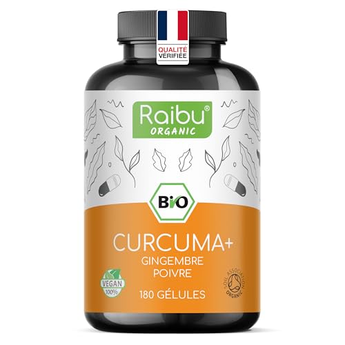 Curcuma et Gingembre Bio 4500mg - 180 Gélules de Curcuma avec Poi...