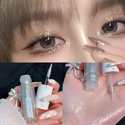 Go Ho Glitter Eye Makeup,Liquid Glitter Eyeshadow,Glitter Eyeliner Diamond Sparkle Eye Stick,Shimmer and Shine Glitter Lip Gloss for Women Eye Glitter,03# Silver - Image 2
