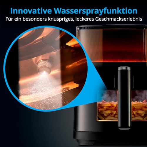 MEDION X10 XL Heißluftfritteuse MD11780 (5 Liter, Airfryer, innovative Wassersprühfunktion für krosse knusprige Speisen, 1.500 Watt, Sichtfenster, Schüttel Alarm,10 Automatikprogramme) – Bild 3