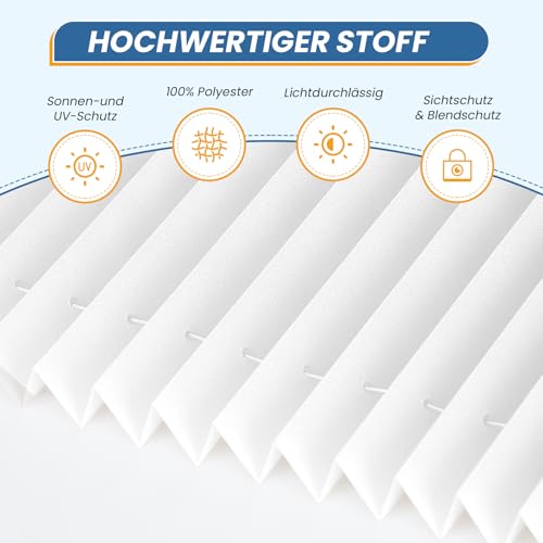 Plissee Klemmfix ohne Bohren Weiß B60 x H130 cm Plissees Lichtdurchlässig Faltrollo Jalousie Plisseerollo Fertigplissee Sichtschutz & Sonnenschutz für Fenster & Tür