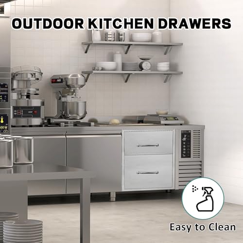 Image of Outdoor Kitchen Drawers 14 inch W x 21 inch H x 21 inch D Stainless Steel Drawer BBQ Double Drawers with Chrome Handle for Outdoor Kitchen Island, Patio Grill Station