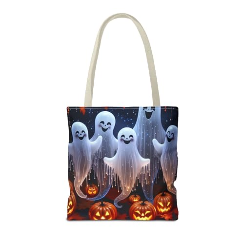 Spooky Ghosts Halloween Tote Bag, Trick or Treat, Pumpkin Design, Eco-Friendly Shopping Bag, Cute Tote by KMC designs2