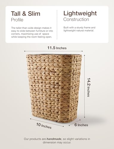 Image of Tidita 3 GALLONS Wicker Waste Basket - Wicker Trash Can with Lid - Water Hyacinth Bathroom Garbage Can with a Lid - Bathroom Trash Can Boho Style - Removable Liner, Iron Frame (Natural, 3 Gallons)