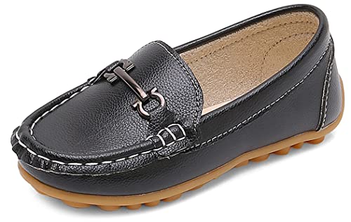 Image of QIETION Toddler Little Kid Boys Girls Soft Slip On Loafers Dress Flat Shoes Black V602-BK25