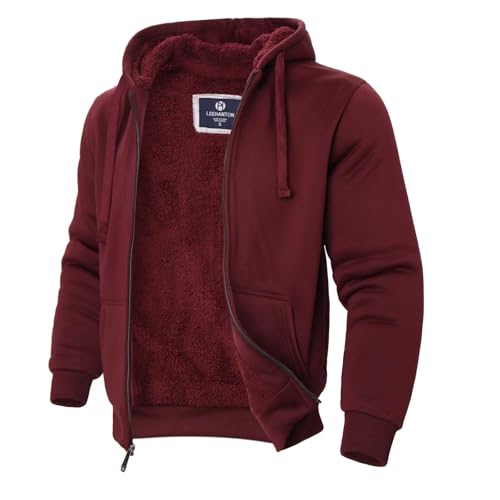 Image of LeeHanTon Men Fleece Jacket Lightweight Sherpa Fleece Jackets Zip Up Hoodie Lined Sweatshirt Coat with Pockets