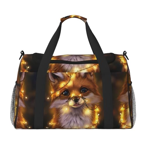Sac de week-end pour femme Noir avec imprimé renard et accessoires de voyage