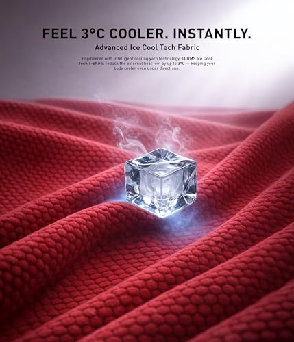Image of TURMS Men's Ice Cool Tech Round Neck T-Shirt, Odor Control, Stretchable & Breathable, Cotton Rich Fabric, Half Sleeve