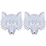 Alodidae White Wolf Mask 2 Pcs Blank DIY Werewolf Head Mask Animal Masquerade Masks Halloween Costume Cosplay Party Props