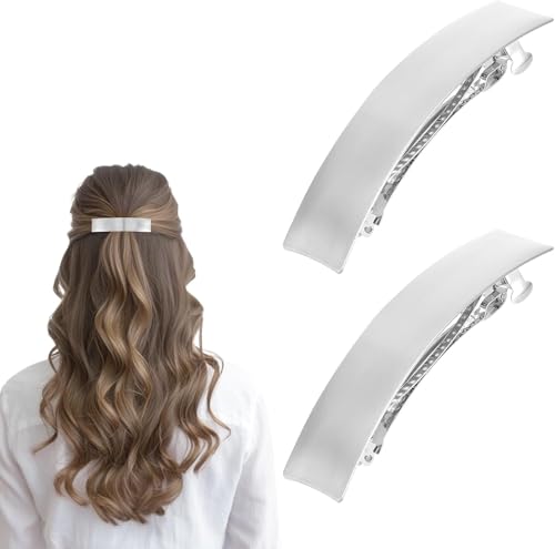 Barrettes cheveux vintage argentées pour soirées et mariages, pinces ovales en métal 9cm