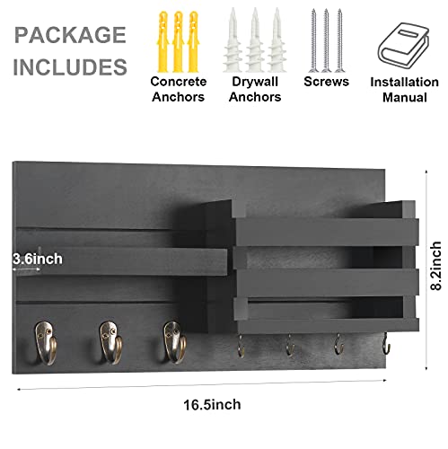 Mail Organizer for Wall Mount – Key Holder with Shelf Includes Letter Holder and Hooks for Coats, Dog Leashes – Rustic Wood with Flush Mounting Hardware (16.5” x 8.7” x 3.5”) - Image 5