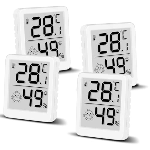 4 Stück Digital Hygrometer Thermometer mit Smiley, LCD Feuchtemessgerät Innen, Mini Luftfeuchtigkeitsmesser Meter Hochgenauer Temperatursensor für...