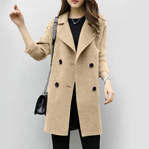 Chaqueta Mujer Invierno Rebajas,Blazer Color Sólido Traje Lana Abrigo Mujer Largo Slim Fit Cardigans Elegante Otoño Invierno Clásico Doble Botonadura Gabardina Moda Trench Casual Cómodo Parka Mujer - imagen 3