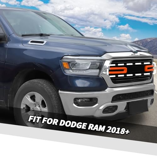 Image of Jimen Compatible with Dodge Ram 2018-2022, 2PCS Front Grille Cover Exterior Trim Accessories (Orange)