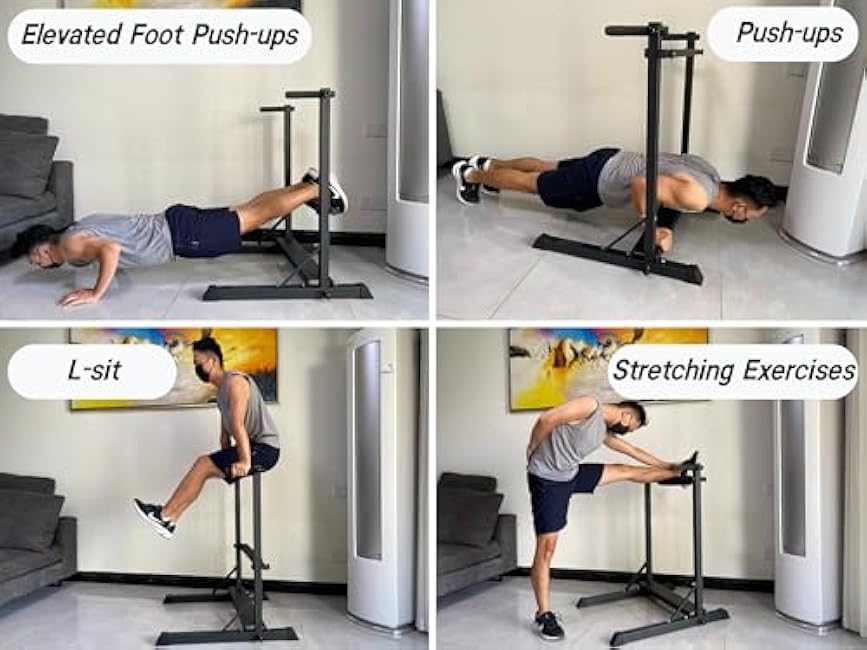 3-in-1 Dip Station, Bulgarian Split Squat & Calf Raise Stand with Heavy Duty Steel Frame | Home Gym Full Body Training Equipment