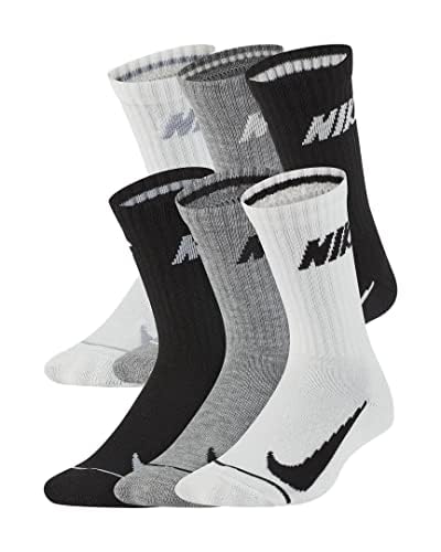 Nike Boys' Cushioned Crew Socks 6 Pack (US, Age, 2 Years, 5 Years, Black/White/Grey)