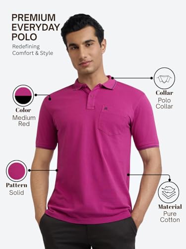 Image of Raymond Men's Modern Fit Solid Pattern Pure Cotton Half Sleeve Polo Neck Casual T-Shirt