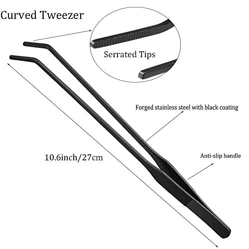Wenplus 2PCS Aquarium Tweezers Stainless Steel Straight and Curved Tweezers Set Long Handle Reptile Feeding Tongs for… - Image 3