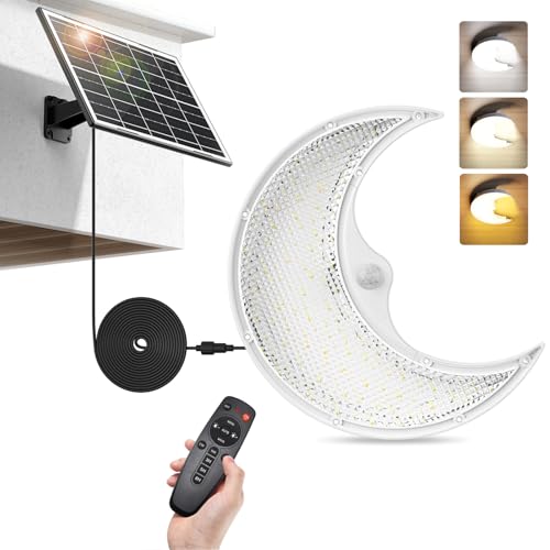 Solar Moon Lights Indoor/Outdoor-Motion Sensor, SunBonar Solar Shed Light with On/Off Switch & Remote, Daytime & Night Dimmable 3200K/4000K/6000K, Brighter Ceiling Lights for Barn Patio Carport Gazebo