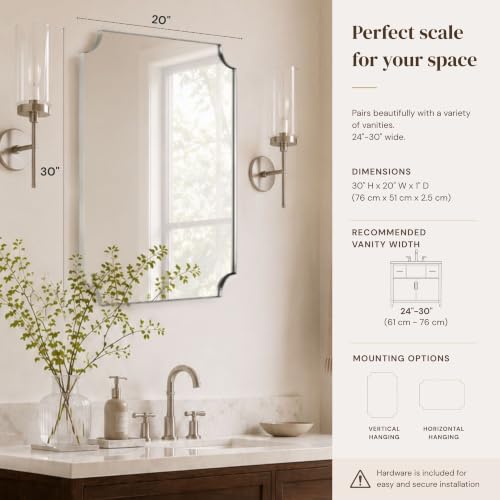 Image of TEHOME 20x30'' Chrome Scalloped Bathroom Mirrors, Silver Decorative Bathroom Vanity Mirror