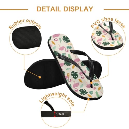 ALAZA Cute Flamingo Tropical Leaves Flip Flops for Women Fashion Beach Slippers Comfort Mens Flip Flops Non-Slip Rubber Shower Slippers Sandal for Hotel Travel Sport,XS3