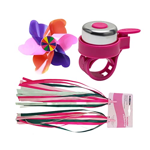 HONMEET 3Pcs Pink Bike Accessories Set for Handlebar Bell Streamers and Windmill Creative and Fun Decorations for Bicycles and Scooters Boys