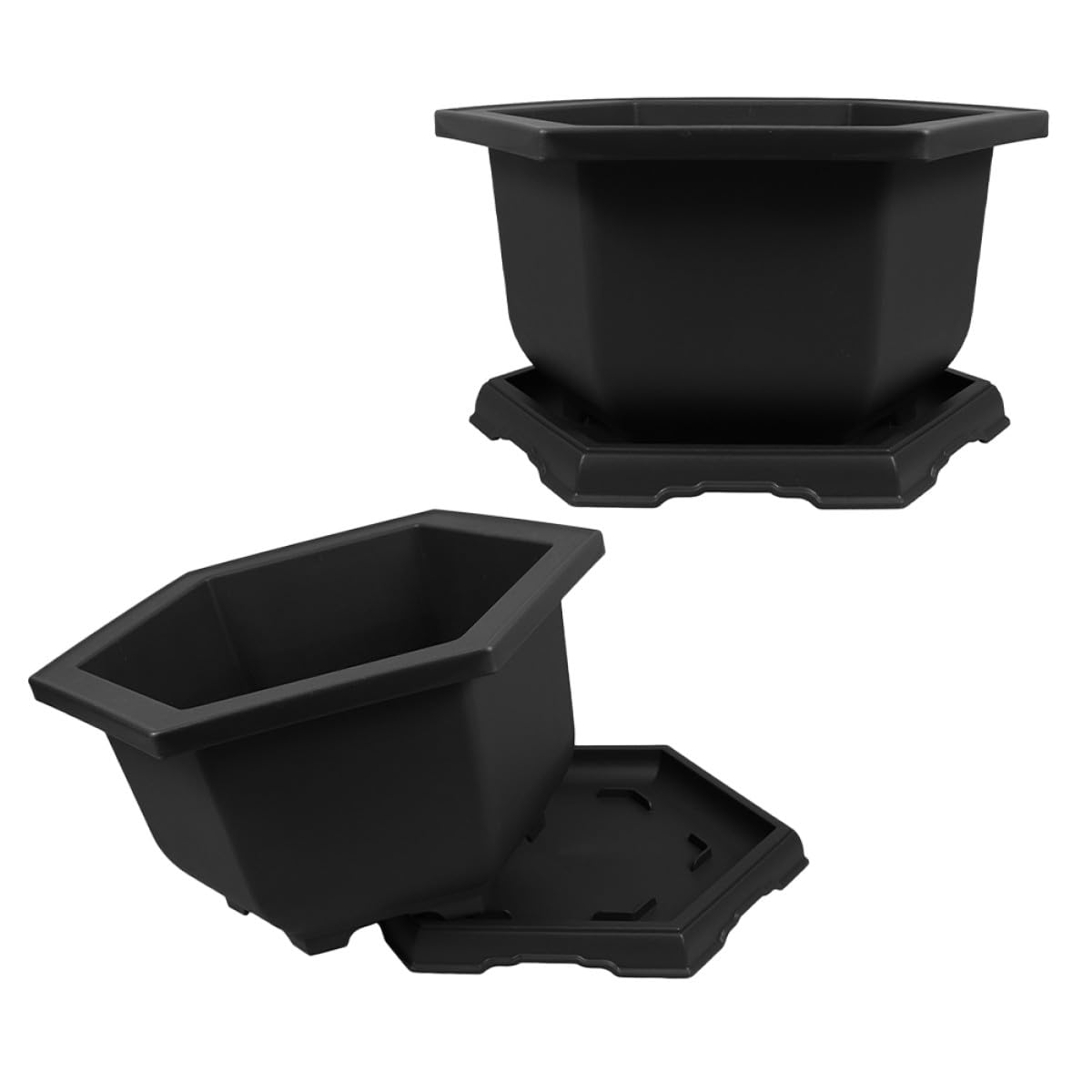 Luxshiny 2 Sets Plastic Bonsai Pots with Drainage Tray Hexagonal Sixsided Pp Planters for Orchids and Potted Plants Suitable for Garden and Office Use