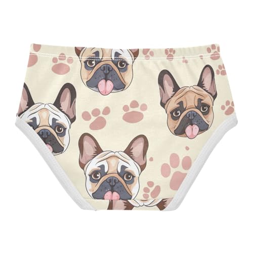 Cute Cartoon Bulldog Cream Toddler Underwear Girls, Cotton Girls Underwear, 2T–8 Years2