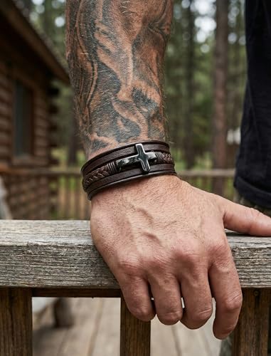 Pulsera de cuero para hombre con broche de acero inoxidable miniatura 2