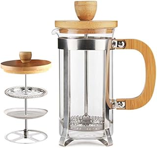 Sivaphe 12 oz French Press Coffee/Tea Maker Single Server Small Espresso Press with Stainless Steel Filter 0.35L High Borosilicate Carafe Durable Bamboo Handle Coffee Maker