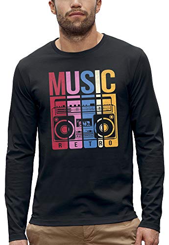 T-Shirt Long Magnetophone Vintage aux Finitions Soignées pour Collectionneur de Musique
