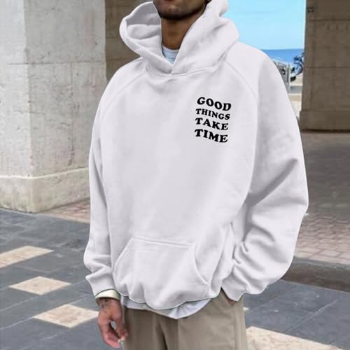 Sweat à capuche pour hommes imprimé blanc pull streetwear ample et confortable L - 4